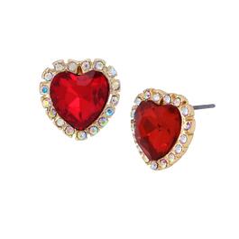 Betsey Johnson Red Faceted Stone Heart Stud Earrings
