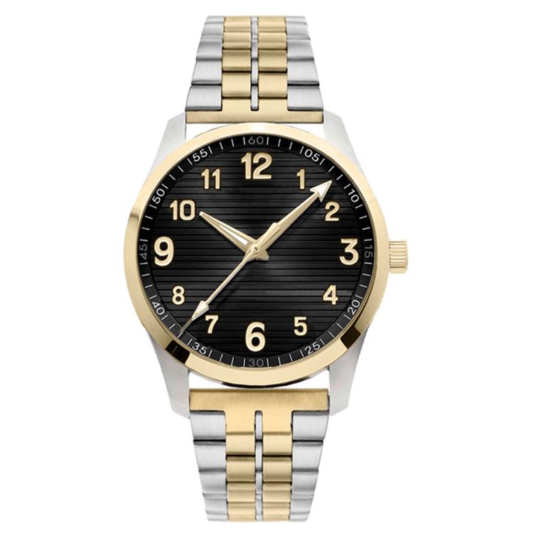Mens Two-Tone Black Textured Dial Watch - 50540S-07-G34