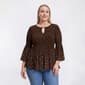 Plus Size Floral & Ivy 3/4 Sleeve Keyhole Neck Dot Pleater Blouse - image 1