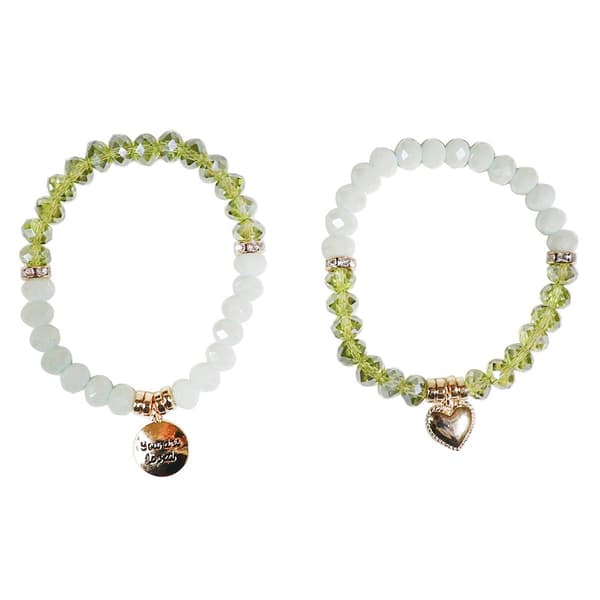 Beautiful Blessings 2pc. Stretch Beaded Heart Charm Bracelets - image 