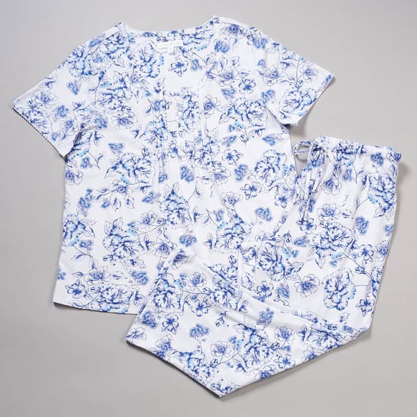 Petite Carole Hochman Short Sleeve Floral Capri Pajama Set - image 