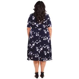 Plus Size MSK Elbow Sleeve Floral Half Zip Midi Dress
