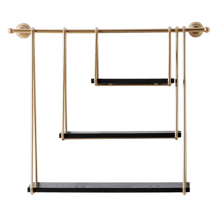 9th & Pike® Gold Metal and Black Wood Hanging Wall Shelf