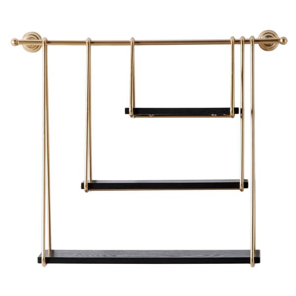 9th & Pike&#174; Gold Metal and Black Wood Hanging Wall Shelf