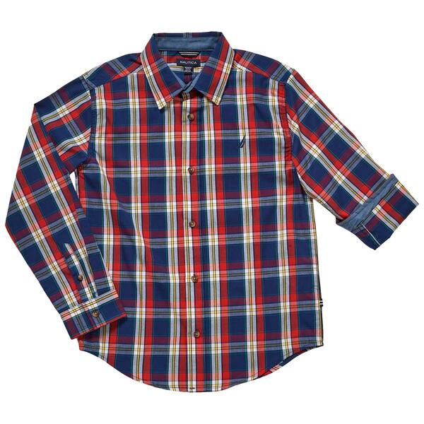 Boys &#40;8-20&#41; Nautica Plaid Long Sleeve Button Down - Navy - image 