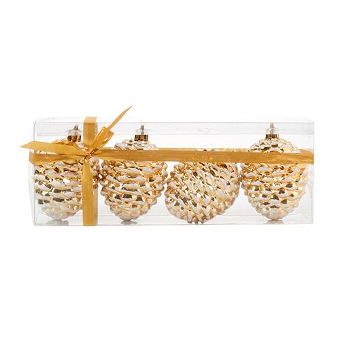 Set of 6 Gold Pine Cone Ornaments - image 