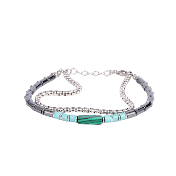 Mens Iron Saints Blue Hematite Bead Multi-Strand Bracelet