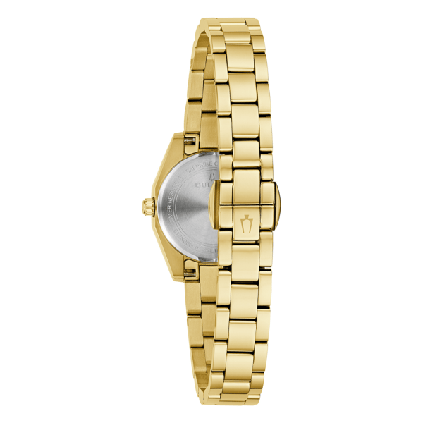 Womens Bulova Surveyor Gold Tone Pink Dial Bracelet Watch- 97L187