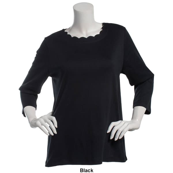 Petite Hasting & Smith 3/4 Sleeve Scallop Neck Tee