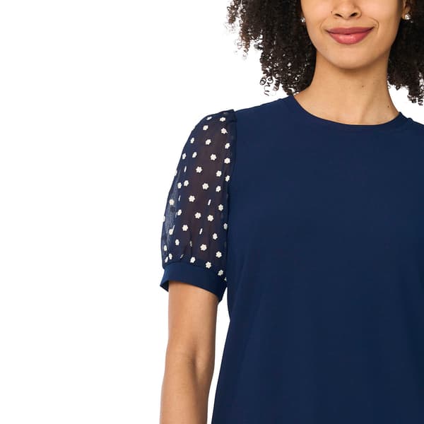 Womens Cece Short Dot Puff Sleeve Solid Blouse
