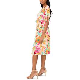 Petite MSK Elbow Sleeve V-Neck Floral Midi Dress
