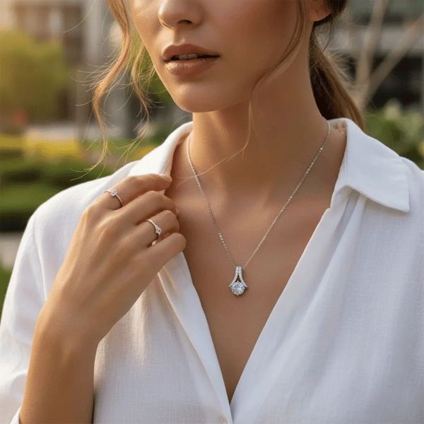 Saffron 1ctw. Arch Turquoise Moissanite Diamond Pendant Necklace
