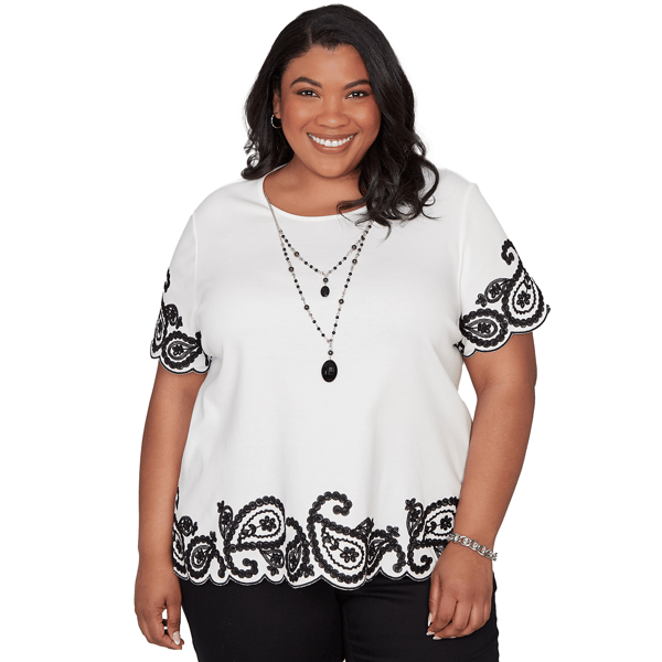 Plus Size Alfred Dunner Crowd Pleaser Paisley Border Tee With Ne - image 