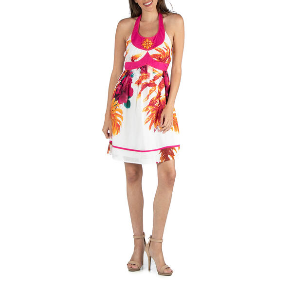 Womens 24/7 Comfort Apparel Floral A-Line Halter Dress - image 