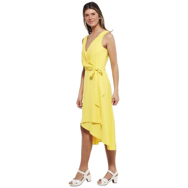 Womens Connected Apparel Sleeveless Solid Tulip Hem Wrap Dress