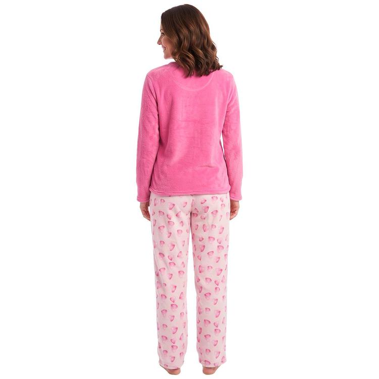 Womens Pink Laundry Long Sleeve Hearts Plush Folded Pajama Set