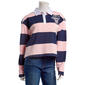 Juniors No Comment Rugby Stripe Fleece Collar Pullover- Pink - image 1