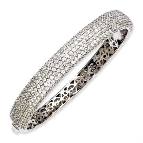 Sterling Silver 384 Stone CZ Hinge Bangle Bracelet - image 