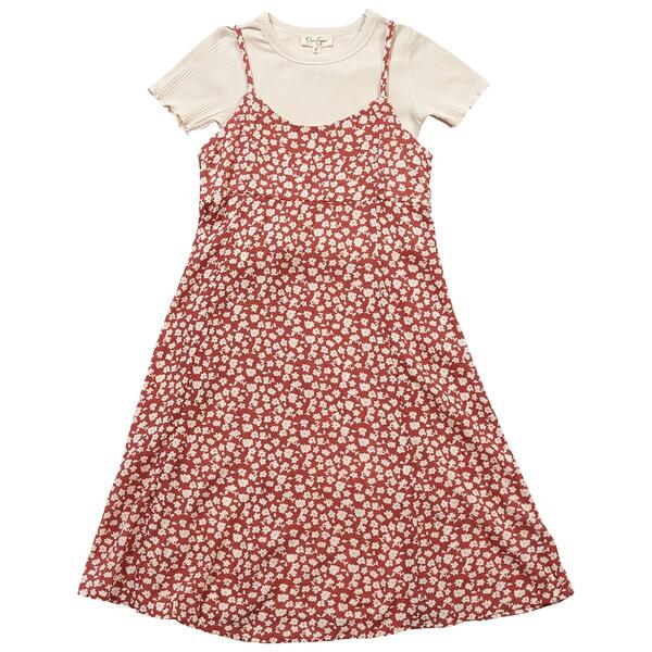 Girls &#40;7-16&#41; Jessica Simpson Floral Midi Dress w/ Solid Rib Top - image 