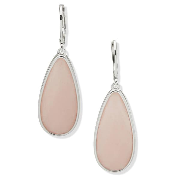 Nine West Silver-Tone Rose Quartz Teardrop Leverback Earrings - image 