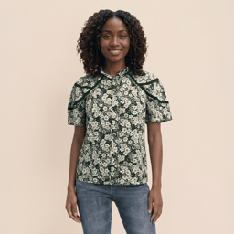 Womens Draper James Flutter Sleeve Floral Ruffle Neck Blouse