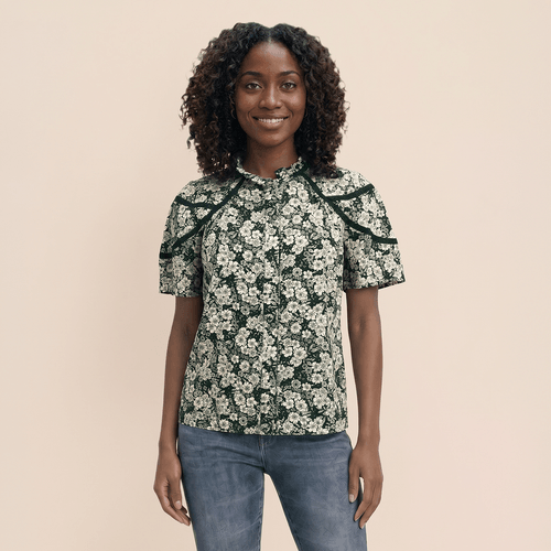 Womens Draper James Flutter Sleeve Floral Ruffle Neck Blouse - image 