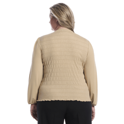 Plus Size Rafaella® Long Sleeve Smocked Solid Blouse