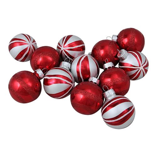 Northlight 12ct. Red & Silver Swirl Glass Christmas Ornaments Set - image 