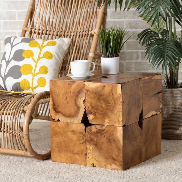 Baxton Studio Eldora Rustic Brown Teak Root End Table