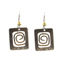 Silver Forest Textured Square with Coil Dangle Earrings