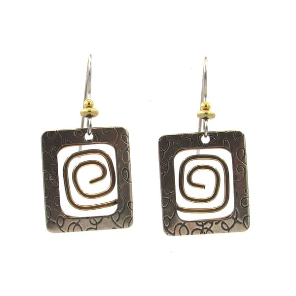 Silver Forest Textured Square with Coil Dangle Earrings - image 