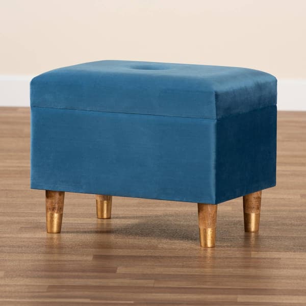 Baxton Studio Elias Sky Blue Velvet Fabric & Wood Storage Ottoman