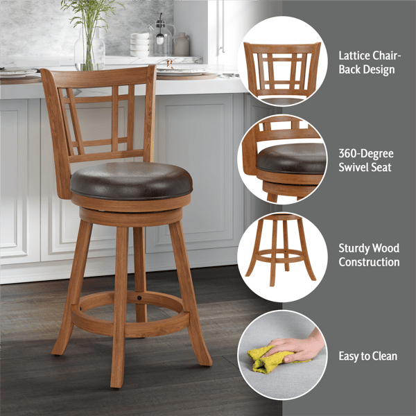 HH2 Home Fairfox Wood Counter Height Swivel Stool
