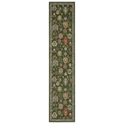 HomeRoots Green Yellow & Ivory Oriental Runner Rug With Fringe