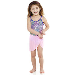 Girls&#40;4-6x&#41; Limited Too Foil Seashell One Piece Swimsuit w/ Skirt