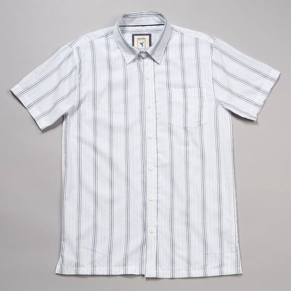 Mens Visitor Textured Woven Button Down Shirt - White/Navy - image 