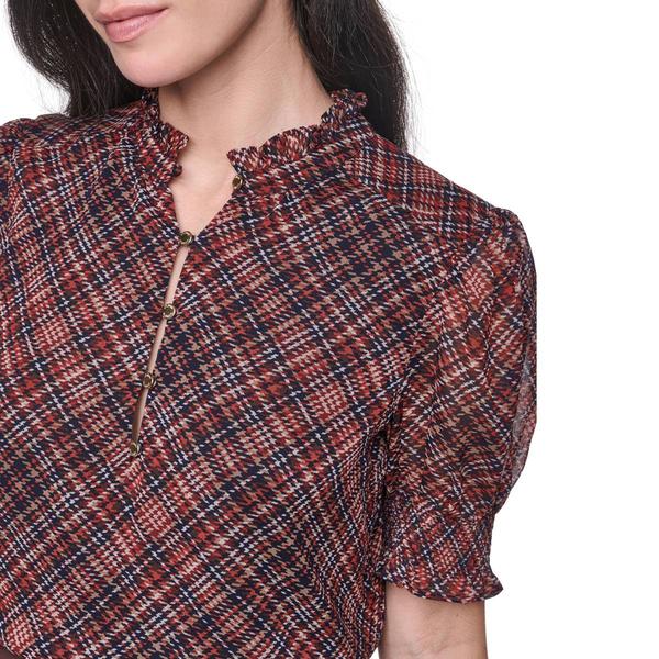 Womens Tommy Hilfiger Short Smock Sleeve Plaid Blouse