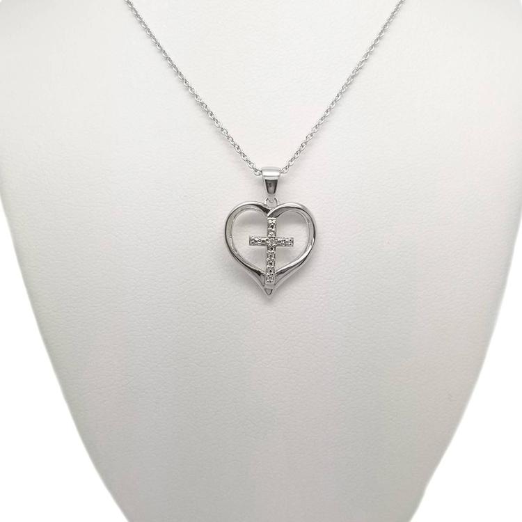 Accents by Gianni Argento Diamond Plated Heart Cross Pendant