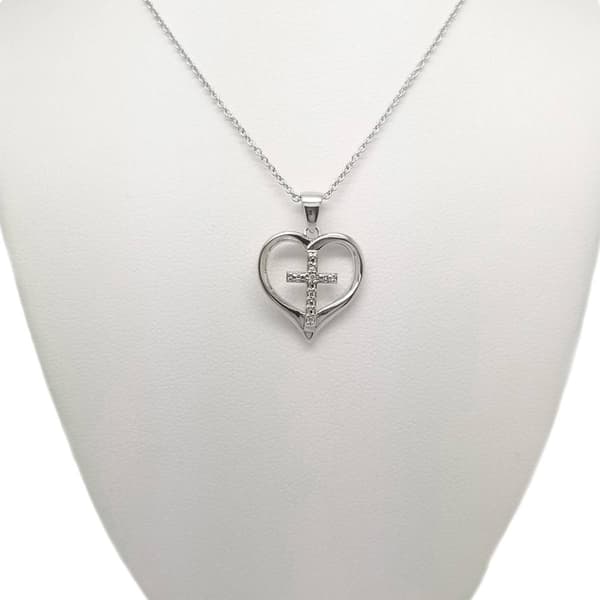 Accents by Gianni Argento Diamond Plated Heart Cross Pendant - image 