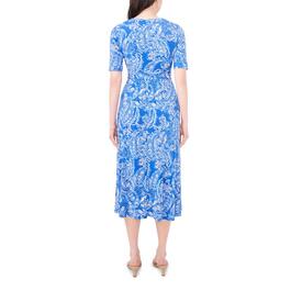 Womens MSK Short Sleeve V-Neck Paisley Midi Fit & Flare Dress