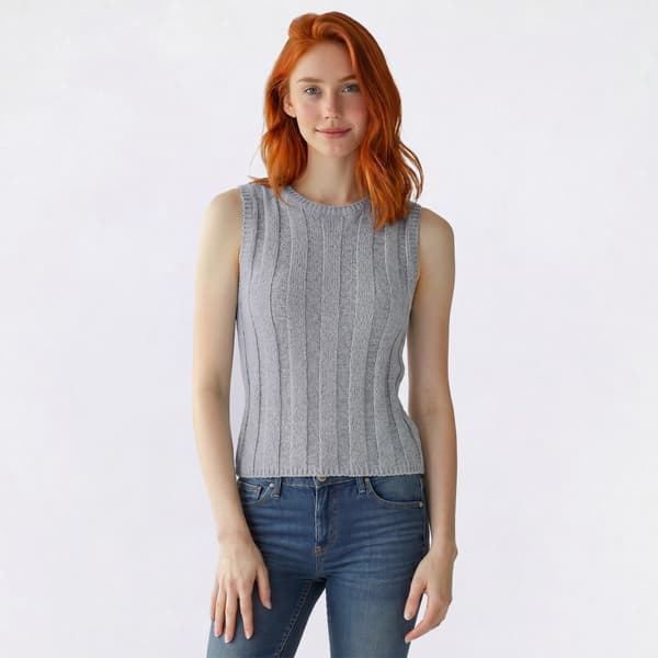 Juniors Pink Rose Sleeveless Rib Sweater Vest