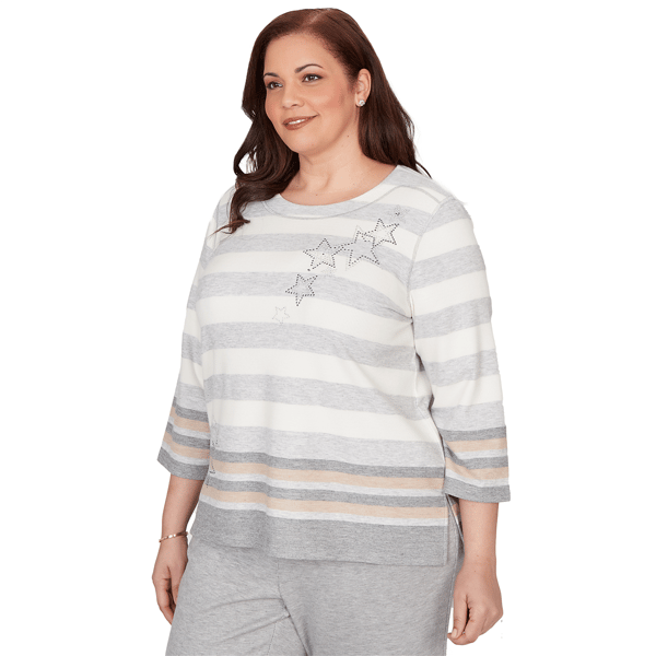 Plus Size Alfred Dunner Comfort & Joy Star and Stripe Blouse