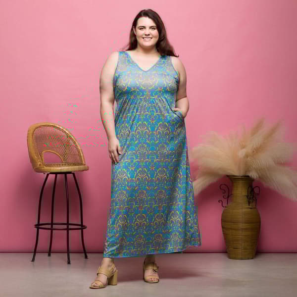 Plus Size 24/7 Comfort Apparel Sky Blue Sleeveless Maxi Dress