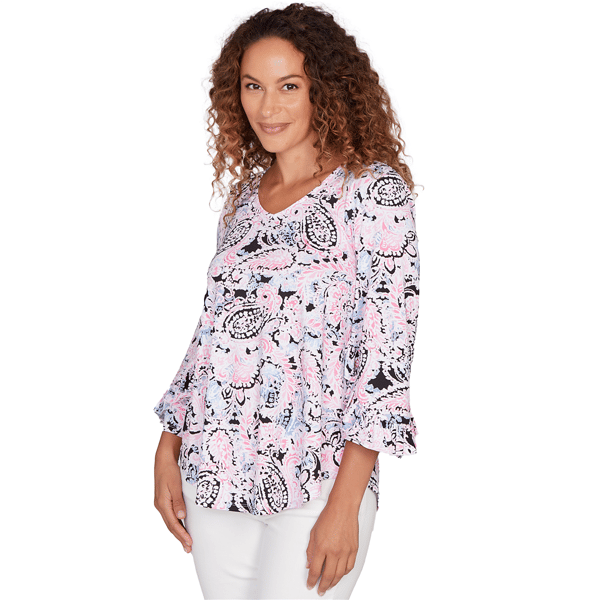 Petite Ruby Rd. California Dreaming 3/4 Sleeve Paisley Blouse