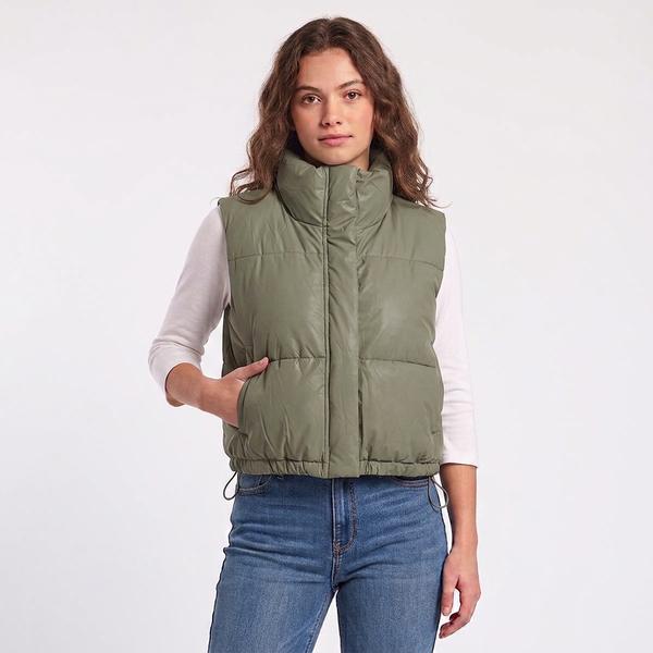 Juniors Love Tree Zip Front Coated Puffer Vest - image 