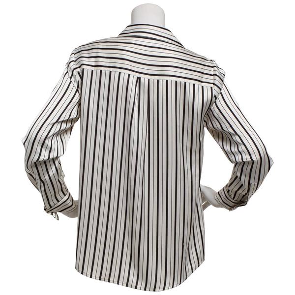 Petite Kasper Long Sleeve Satin Stripe Casual Button Down
