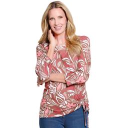 Womens Multiples 3/4 Sleeve Floral Side Drawstring Blouse