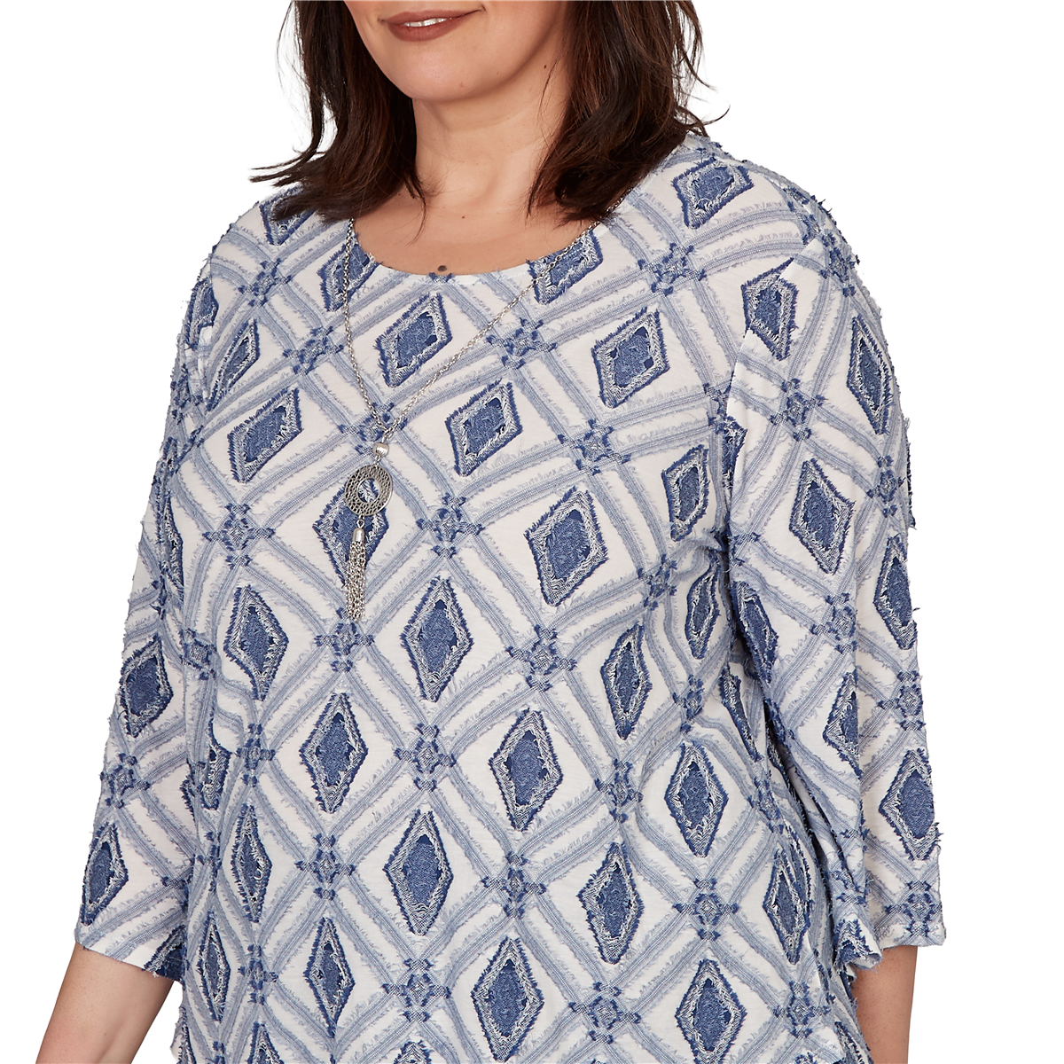 Plus Size Alfred Dunner Indigo Girls 3/4 Sleeve Diamond Blouse