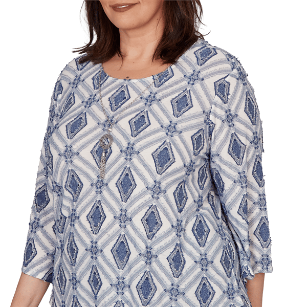 Plus Size Alfred Dunner Indigo Girls 3/4 Sleeve Diamond Blouse