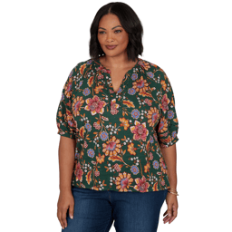 Plus Size Ruby Rd. Game of Luxe Elbow Sleeve Floral Vines Blouse